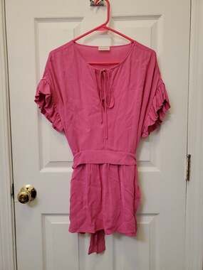 By Malene Birger Bai Viscose V-Neck Tie-Waist Ruffle Sleeve Top